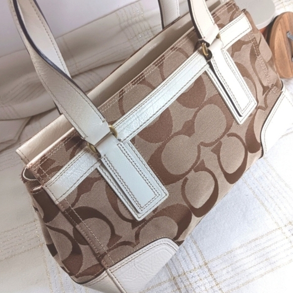 COACH  Signature Stripped TurnLock CarryAll Shoulder Bag - Picture 12 of 15